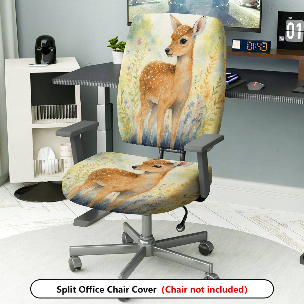 2-Piece Animal Forest Deer Nature Art  Computer Chair Cover Set, Seat and Backrest