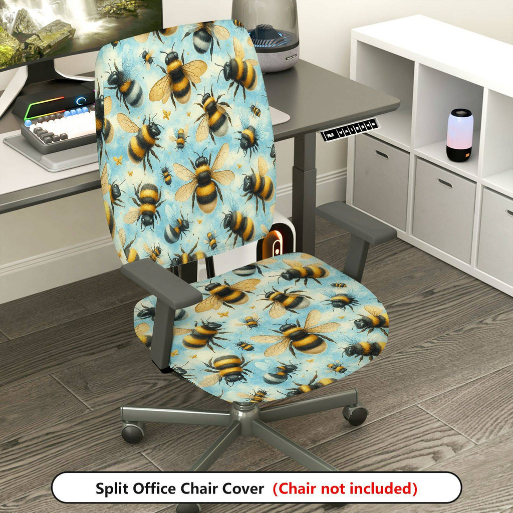 2-Piece Animal Nature Pattern Bee  Computer Chair Cover Set, Seat and Backrest