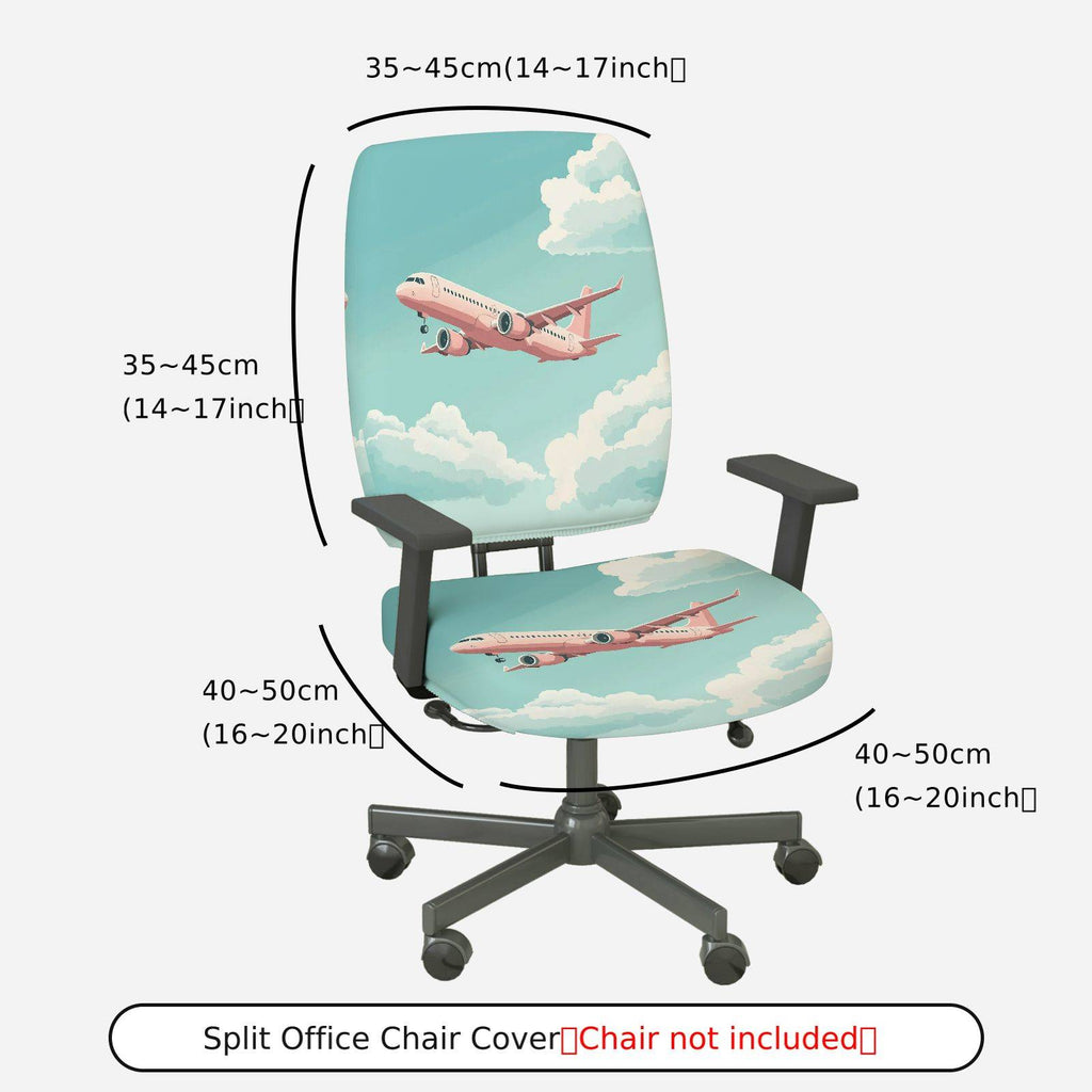 2-Piece Airplane Sky Clouds Travel Adventure  Computer Chair Cover Set, Seat and Backrest