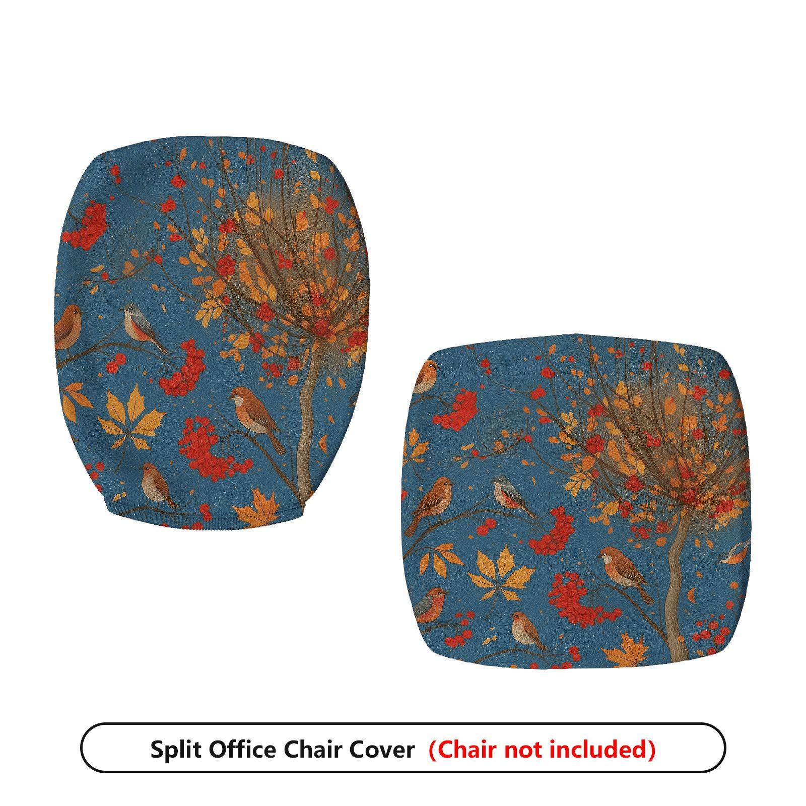 2-Piece Autumn Birds Leaves Tree Nature  Computer Chair Cover Set, Seat and Backrest