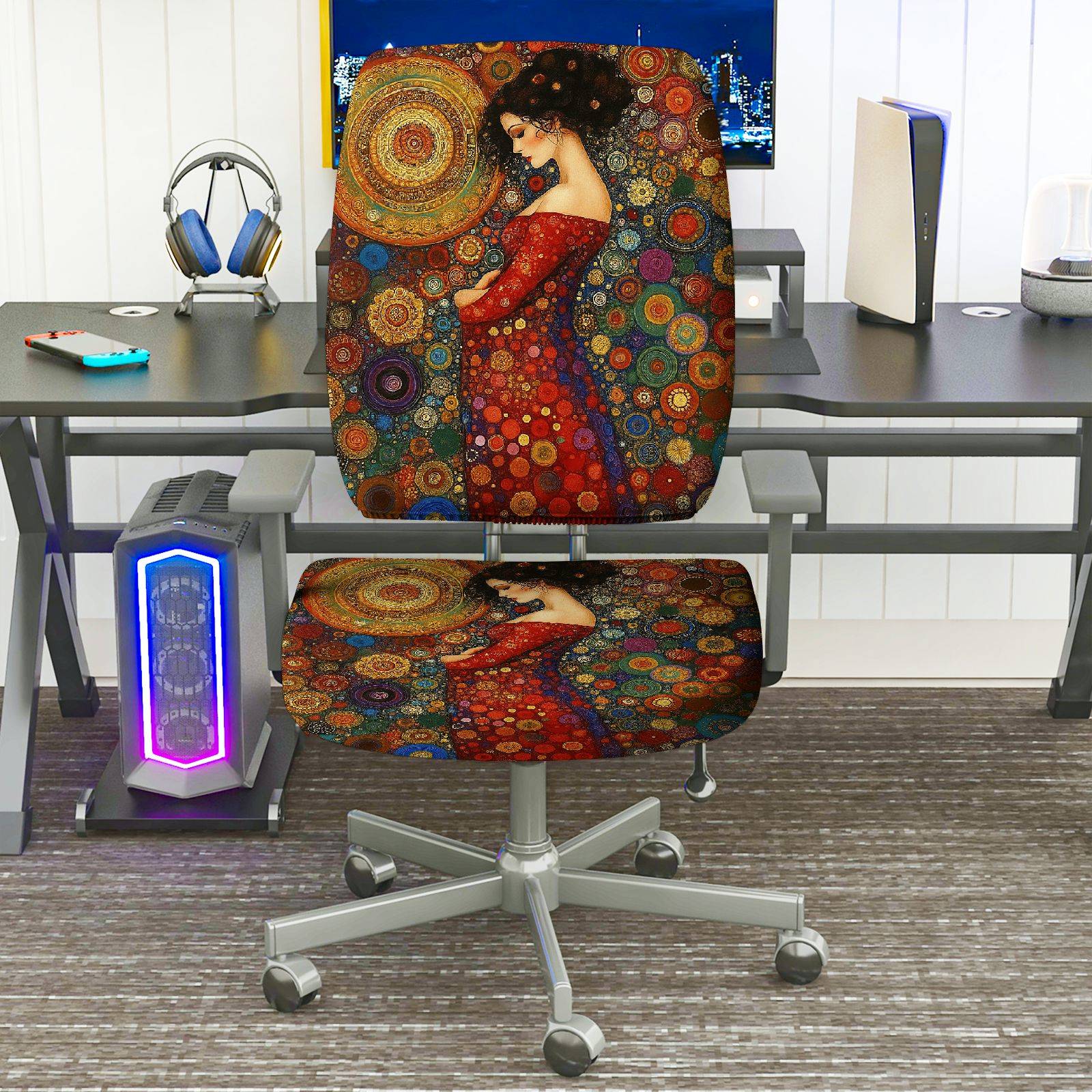 2-Piece Artistic Abstract Colorful Lady Pattern  Computer Chair Cover Set, Seat and Backrest