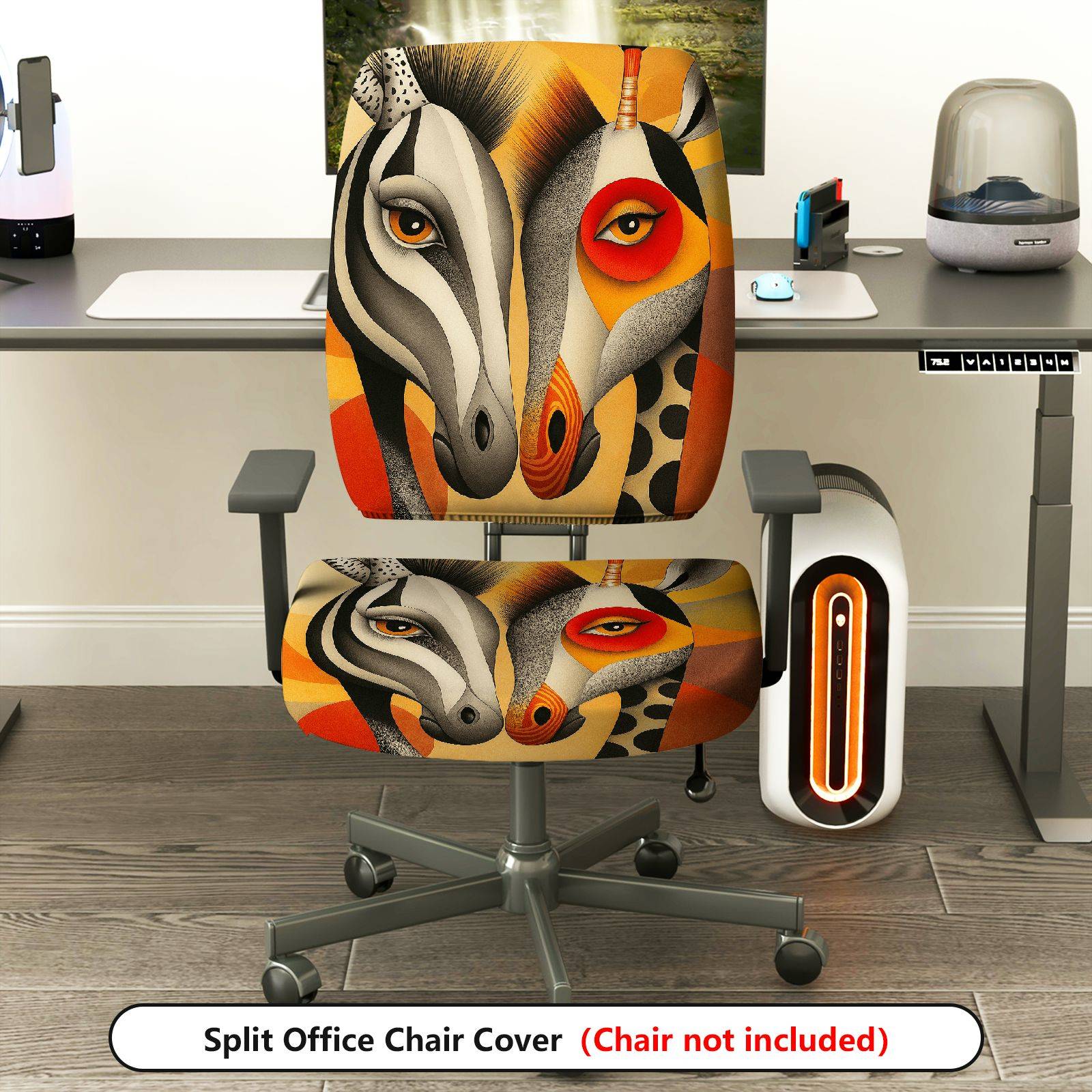 2-Piece Abstract Art Animal Colorful Unique Vibrant  Computer Chair Cover Set, Seat and Backrest