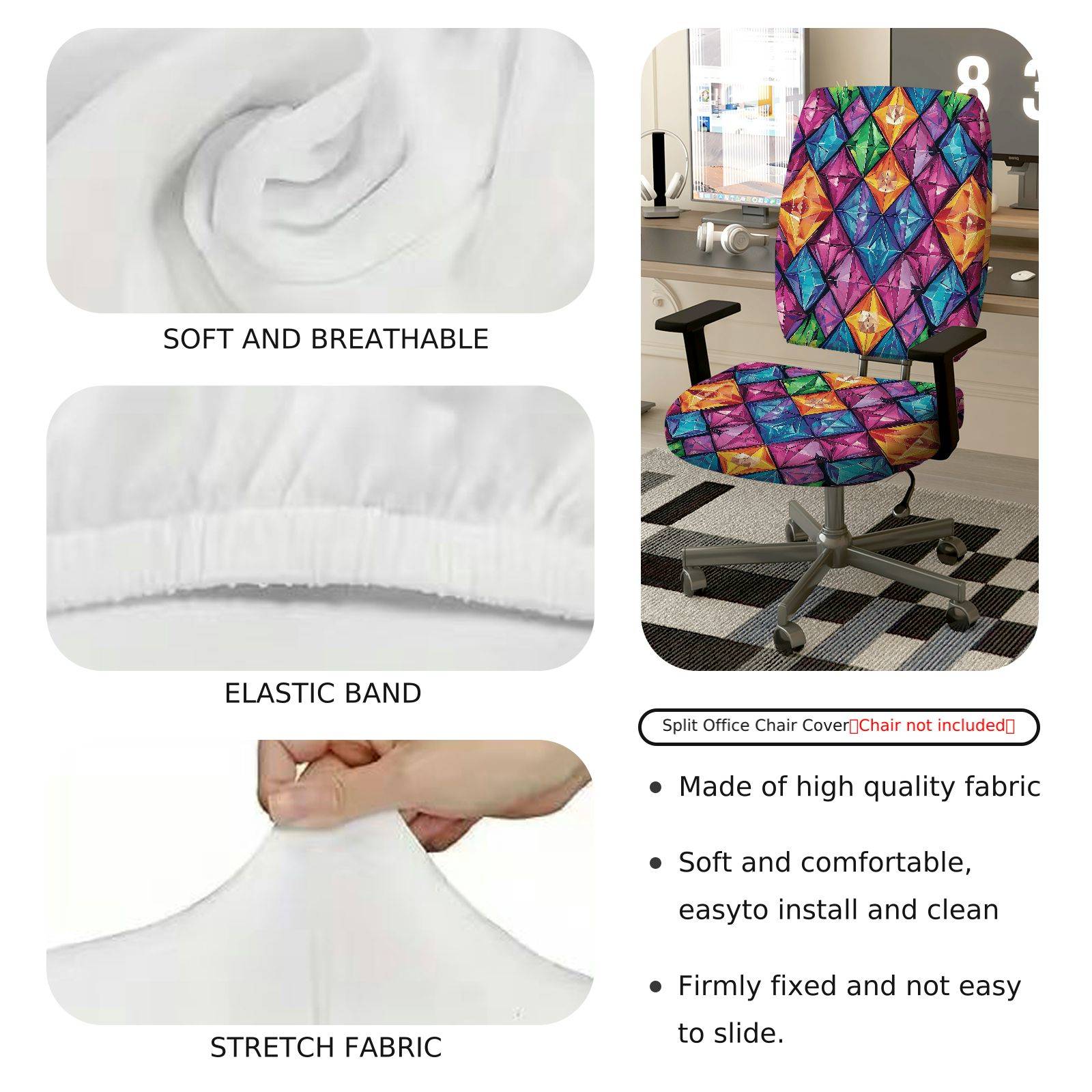 2-Piece Geometric Colorful Vibrant Modern Artistic  Computer Chair Cover Set, Seat and Backrest