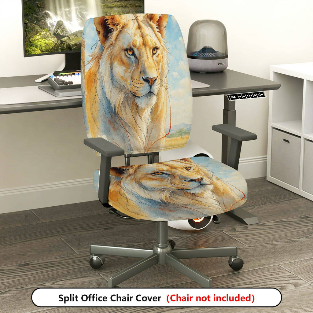 2-Piece Animal Lion Wildlife Art  Computer Chair Cover Set, Seat and Backrest