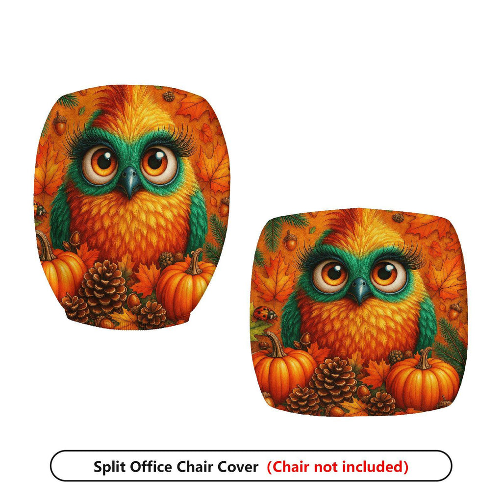 2-Piece Autumn Owl Pumpkin Pinecone Leaf  Computer Chair Cover Set, Seat and Backrest