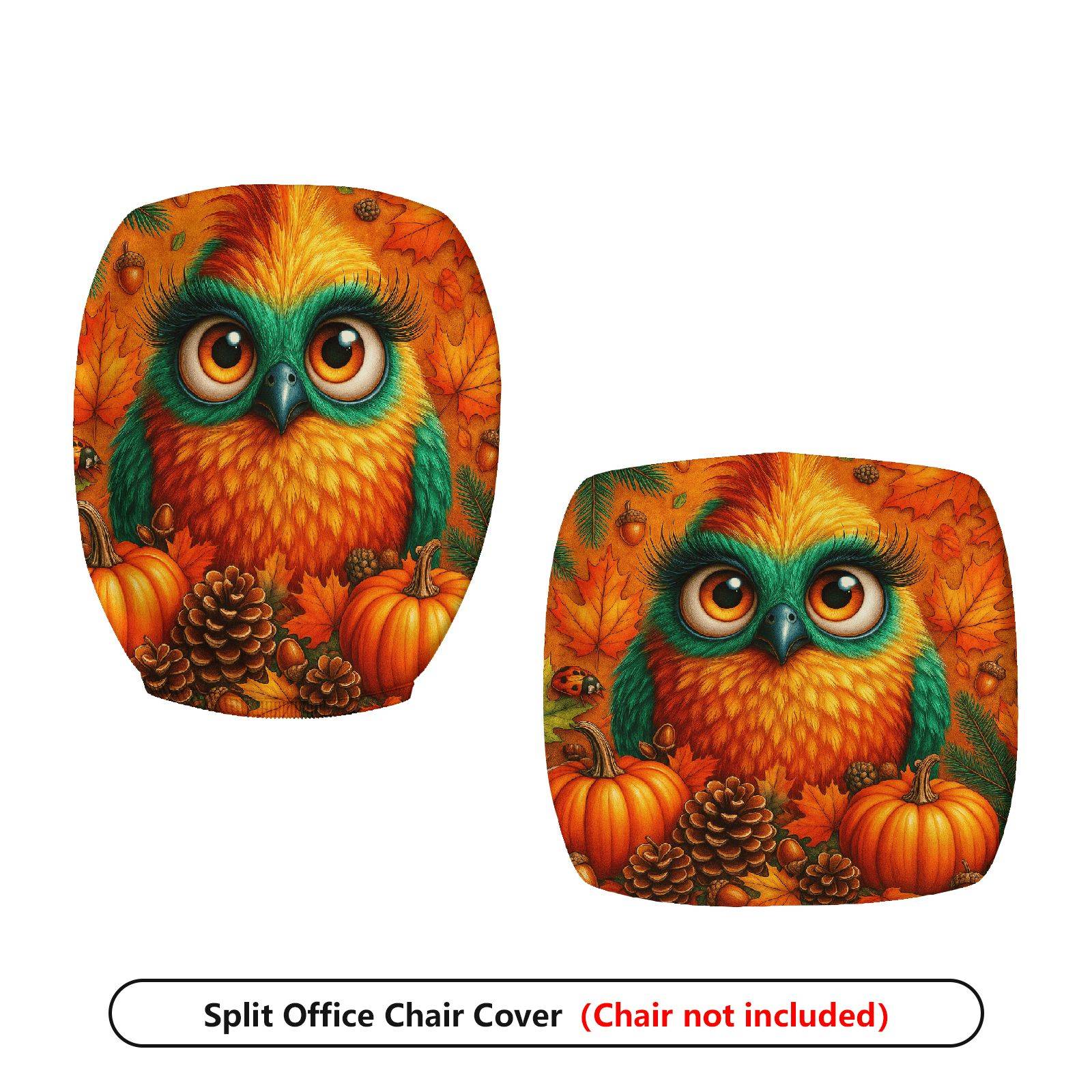 2-Piece Autumn Owl Pumpkin Pinecone Leaf  Computer Chair Cover Set, Seat and Backrest