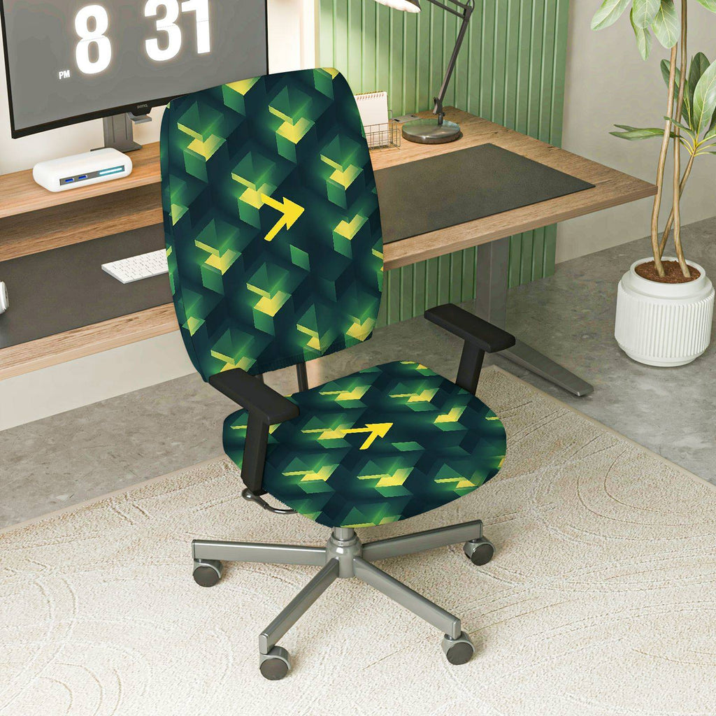 2-Piece Geometric Green Arrow Pattern  Computer Chair Cover Set, Seat and Backrest