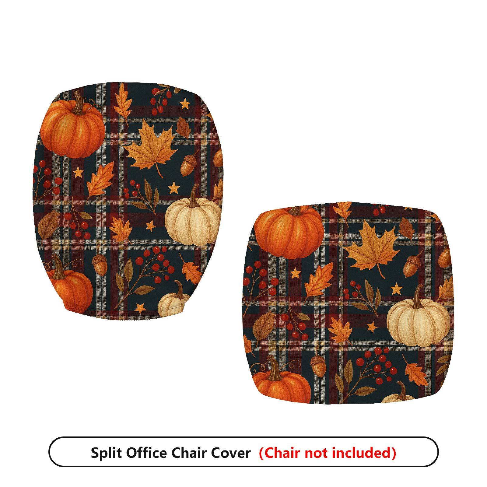 2-Piece Autumn Thanksgiving Pumpkin Leaves Acorn Berry  Computer Chair Cover Set, Seat and Backrest