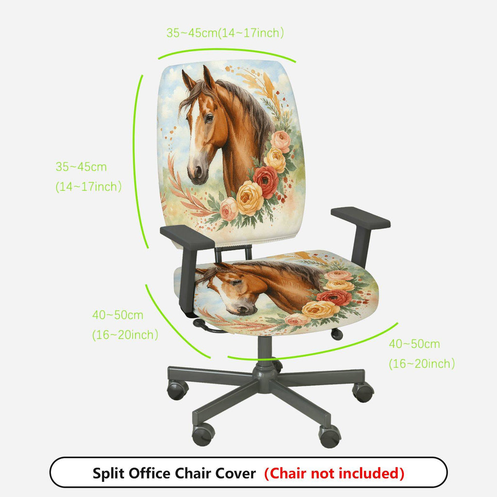 2-Piece Horse Floral Artistic Nature Colored Decoration  Computer Chair Cover Set, Seat and Backrest