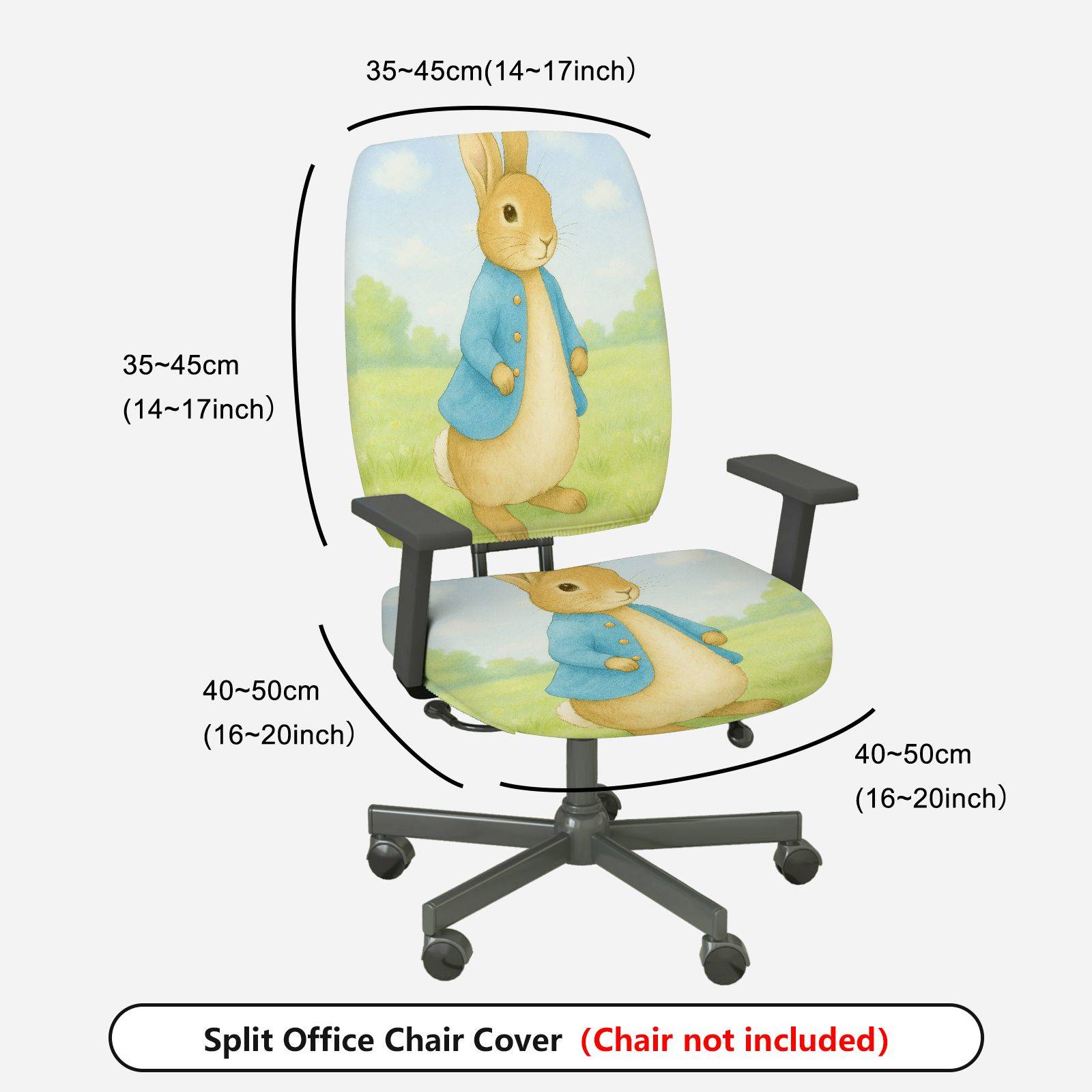 2-Piece Cute Animal Rabbit Blue Green  Computer Chair Cover Set, Seat and Backrest