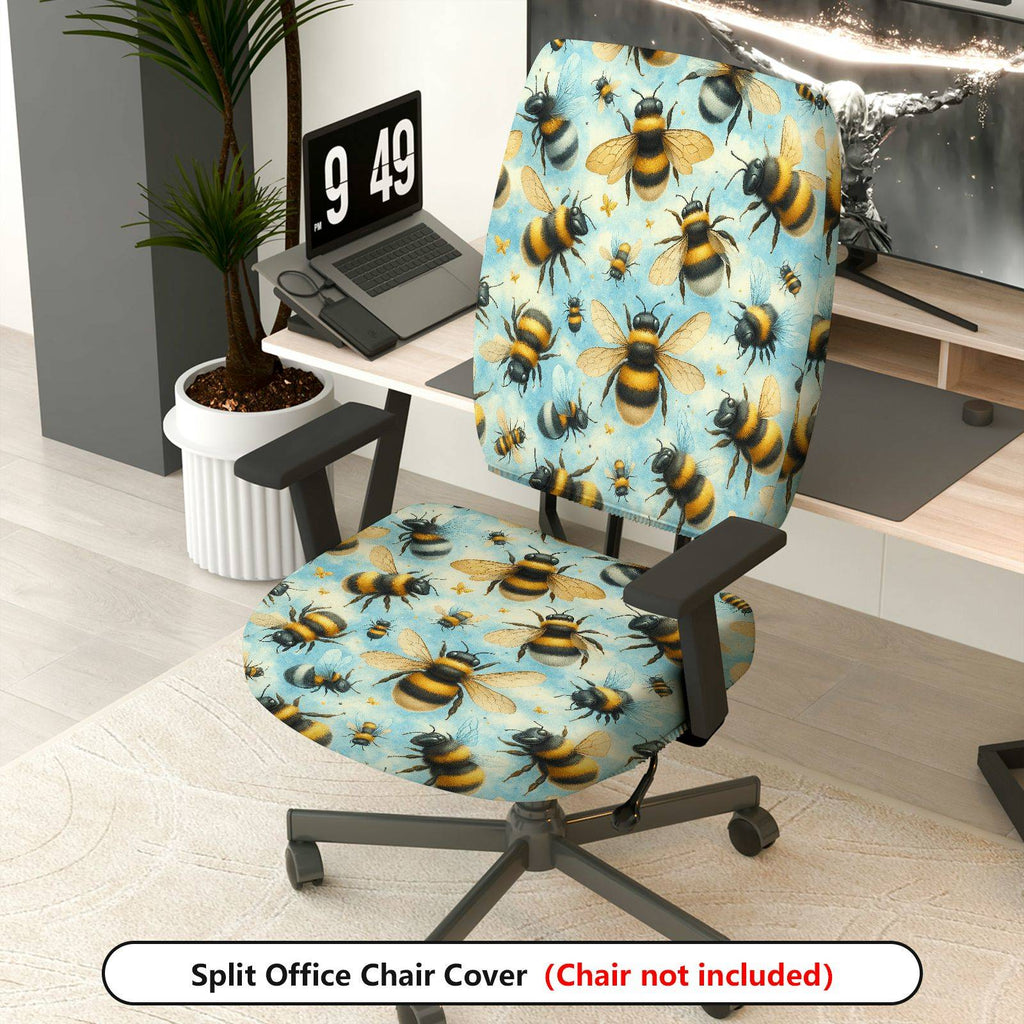 2-Piece Animal Nature Pattern Bee  Computer Chair Cover Set, Seat and Backrest