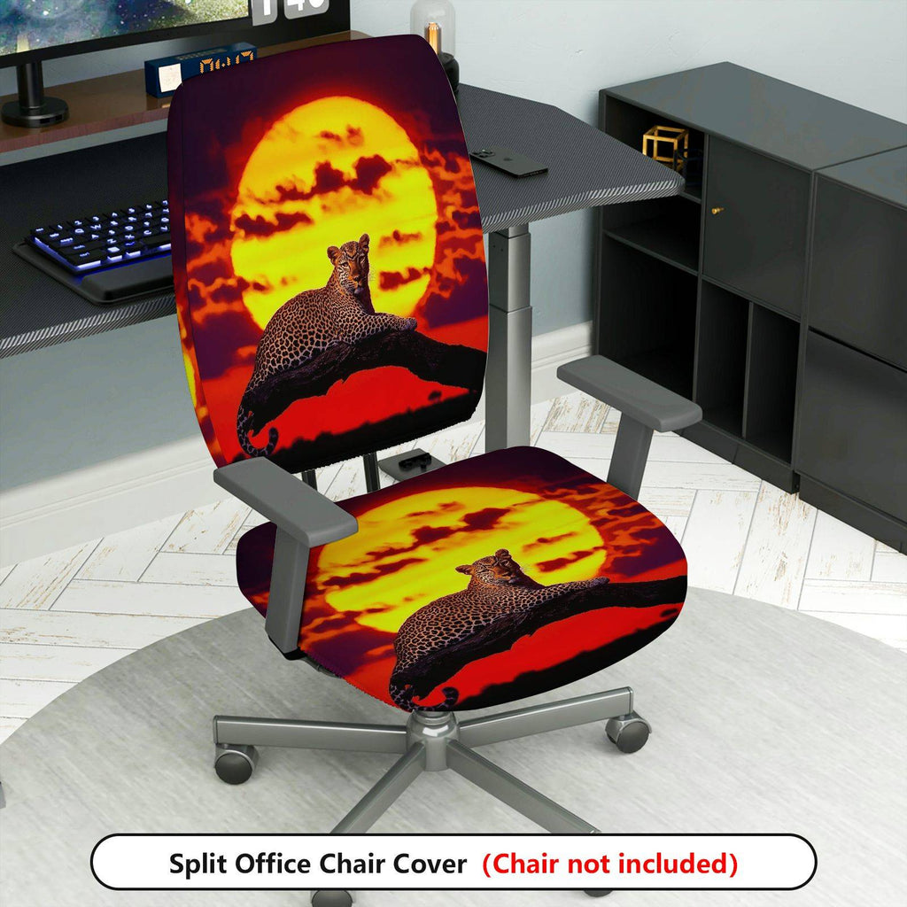 2-Piece Sunset Leopard Animal Wildlife Nature Scenery  Computer Chair Cover Set, Seat and Backrest
