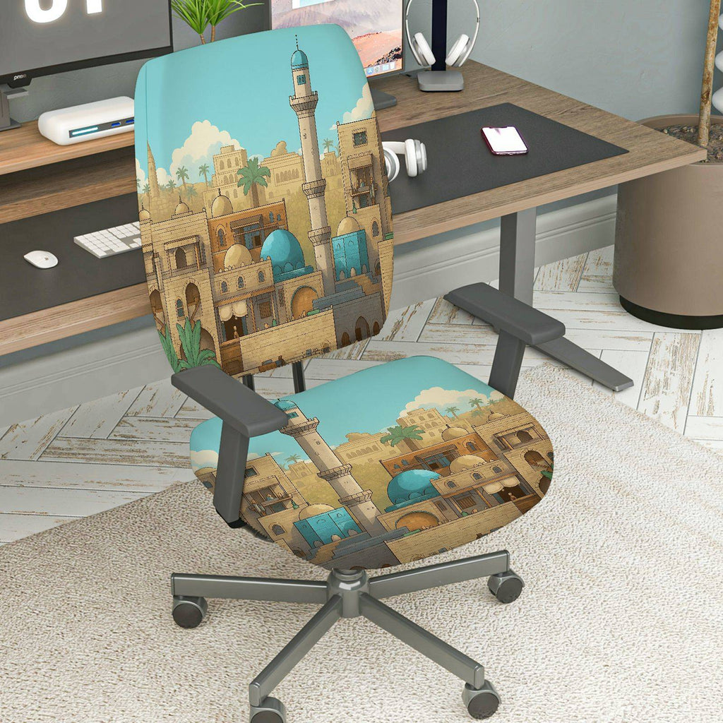 2-Piece Arabian mosque tower scenic pattern  Computer Chair Cover Set, Seat and Backrest