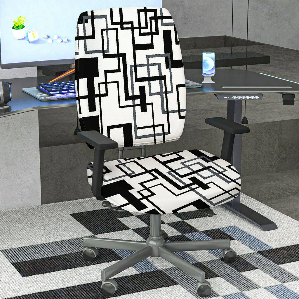 2-Piece Abstract Geometric Art Modern Stylish  Computer Chair Cover Set, Seat and Backrest