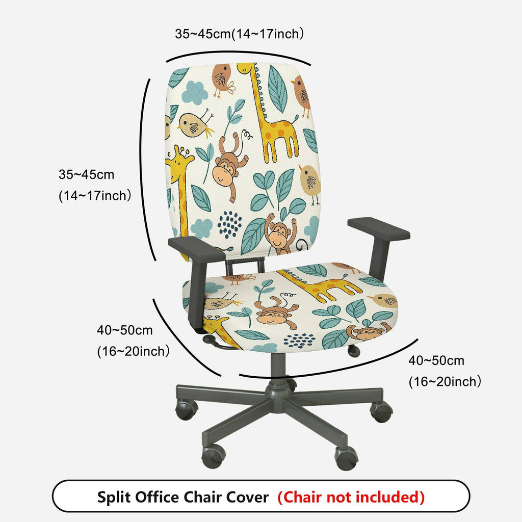 2-Piece Animal Jungle Monkey Giraffe Floral Leaf  Computer Chair Cover Set, Seat and Backrest