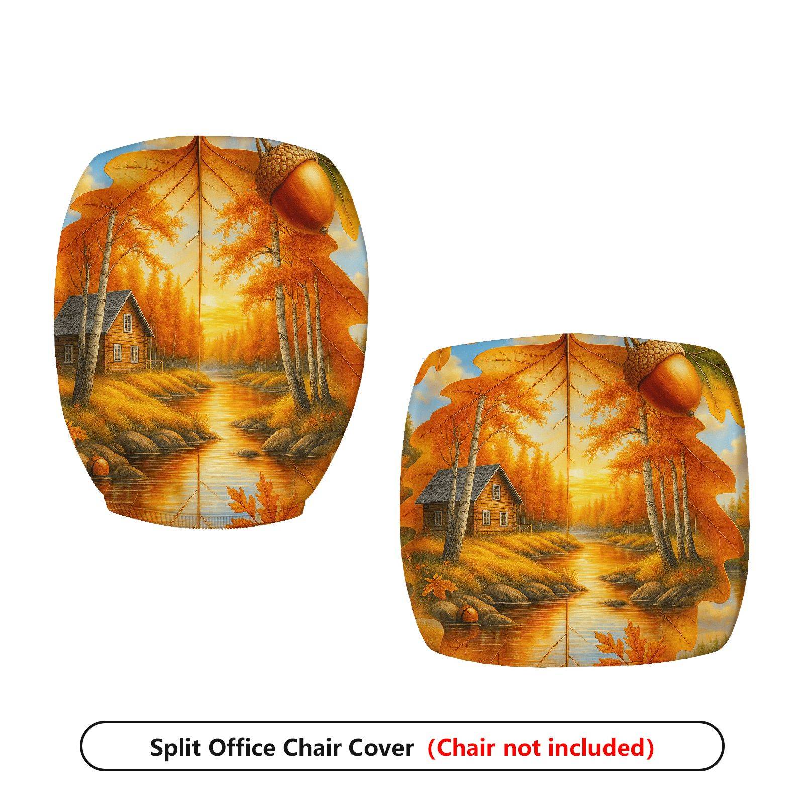 2-Piece Autumn Scenic Cottage Forest River Rustic  Computer Chair Cover Set, Seat and Backrest