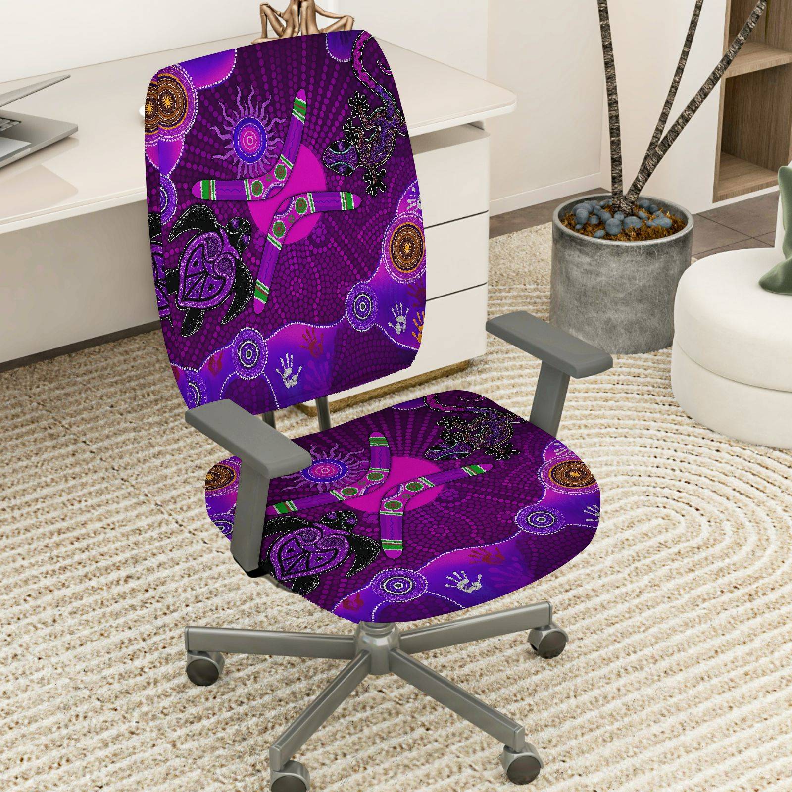 2-Piece Geometric Abstract Artistic Purple Pattern Festival  Computer Chair Cover Set, Seat and Backrest