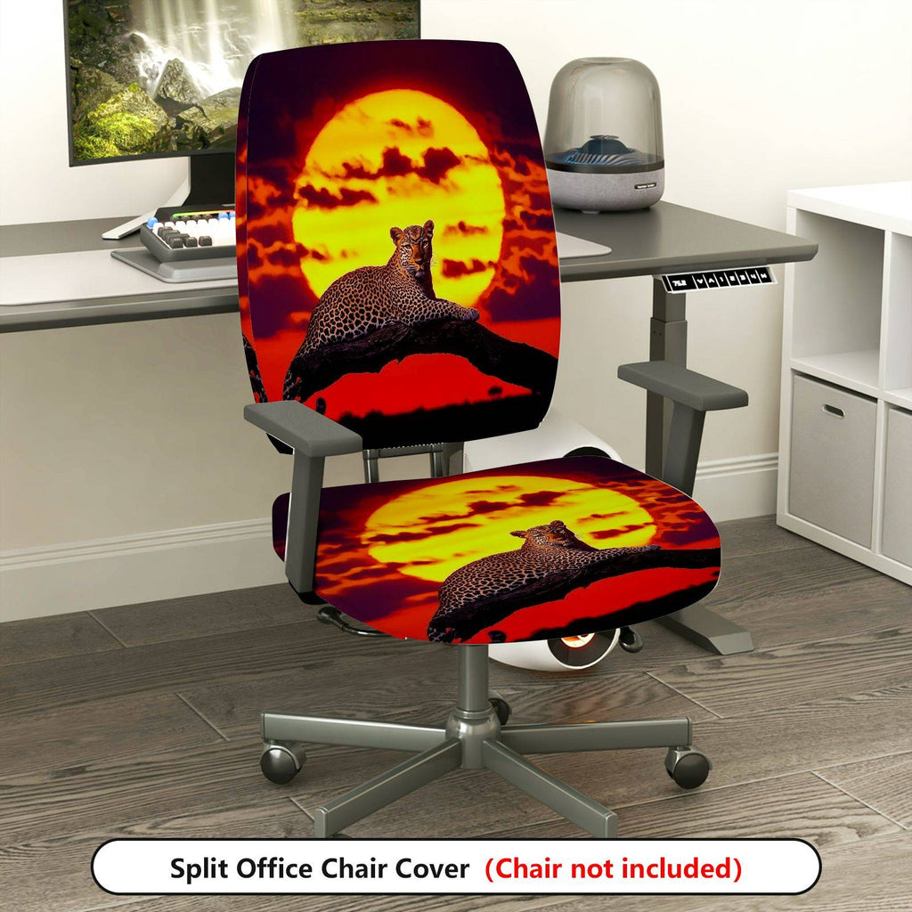 2-Piece Sunset Leopard Animal Wildlife Nature Scenery  Computer Chair Cover Set, Seat and Backrest
