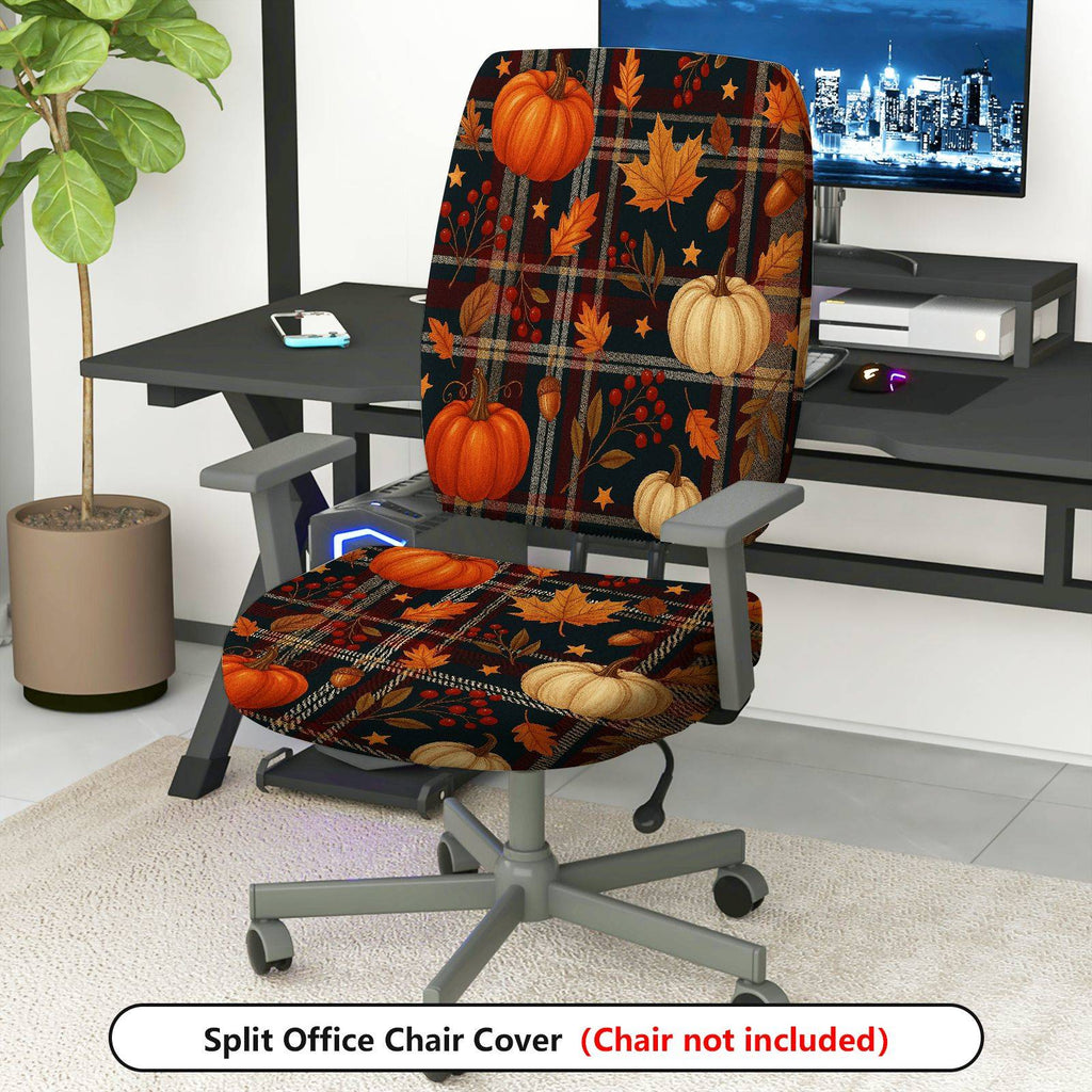 2-Piece Autumn Thanksgiving Pumpkin Leaves Acorn Berry  Computer Chair Cover Set, Seat and Backrest