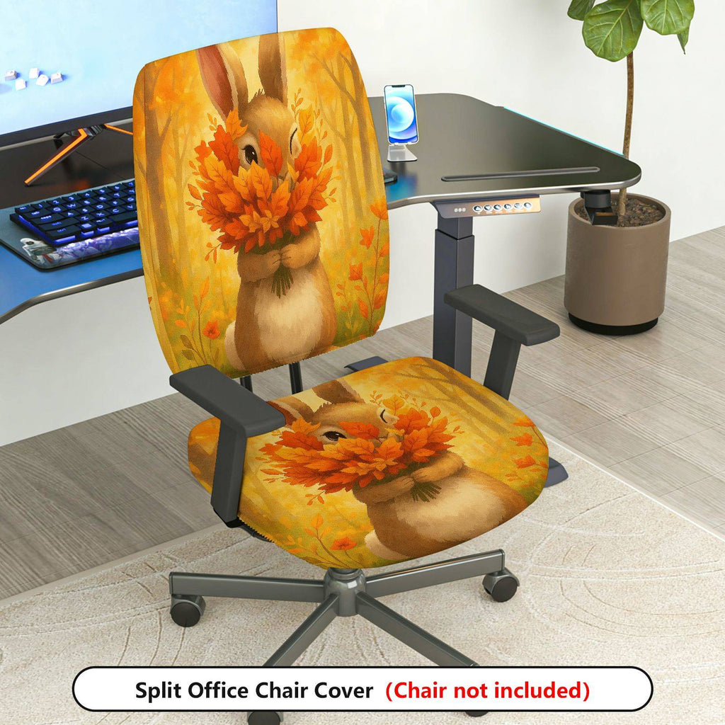 2-Piece Autumn Rabbit Leaves Forest Festival  Computer Chair Cover Set, Seat and Backrest