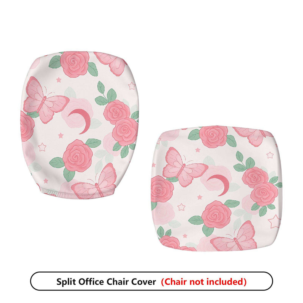 2-Piece Rose Butterfly Moon Star Artistic Floral  Computer Chair Cover Set, Seat and Backrest