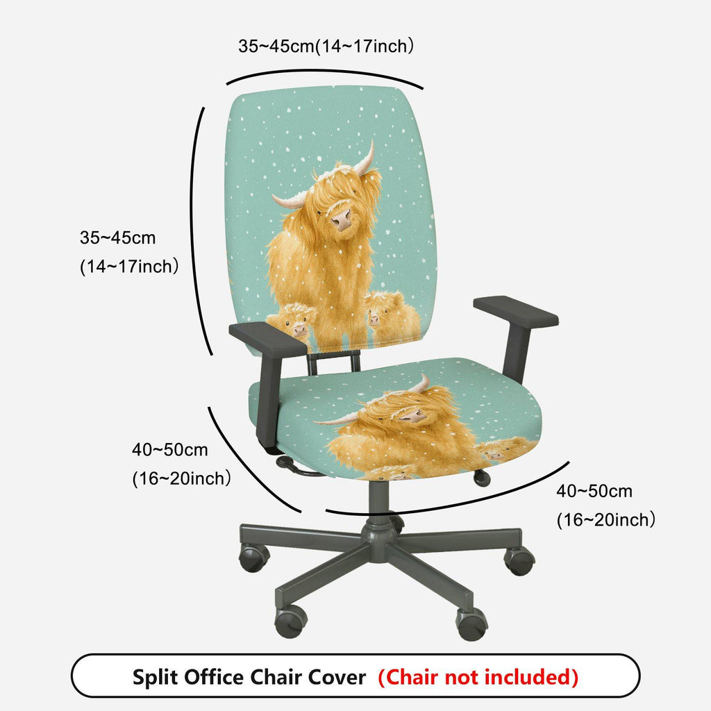 2-Piece Highland Cow Animal Pattern Cute Winter Snow  Computer Chair Cover Set, Seat and Backrest