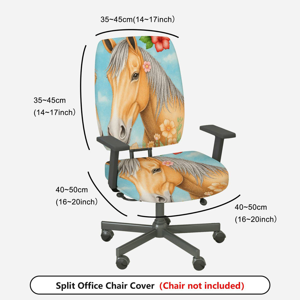 2-Piece Horse Floral Artistic Colorful Nature Animal  Computer Chair Cover Set, Seat and Backrest