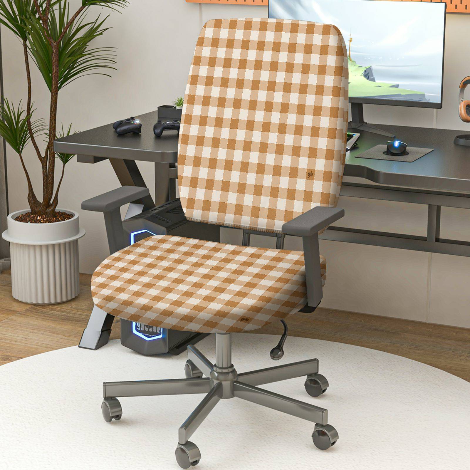 2-Piece Plaid Pattern Checkered Style Universal  Computer Chair Cover Set, Seat and Backrest