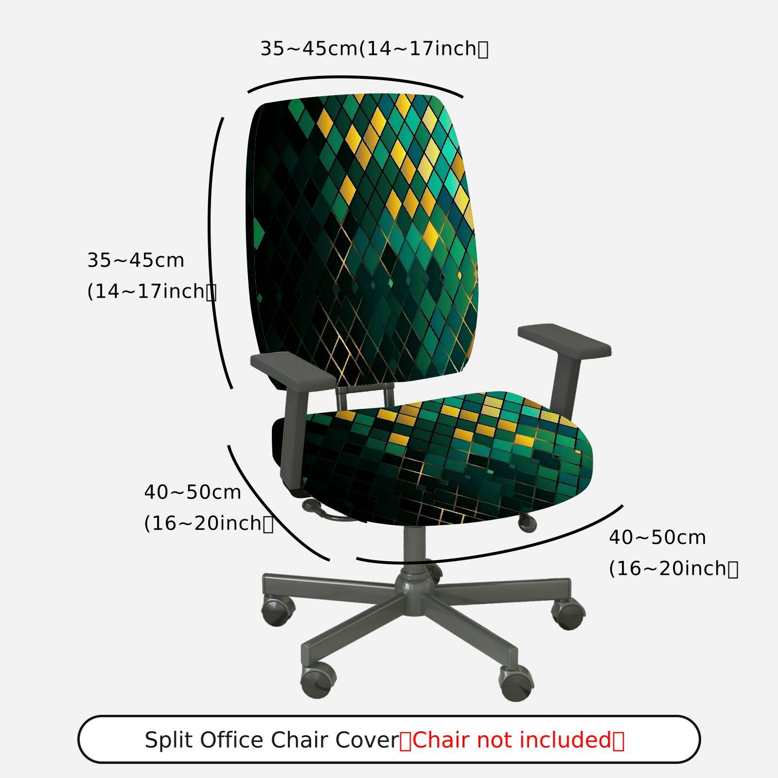 2-Piece Geometric Diamond Pattern Green Yellow Decorative  Computer Chair Cover Set, Seat and Backrest