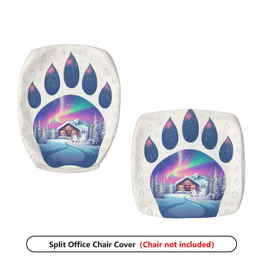 2-Piece Aurora Winter Cabin Snowflake Paw  Computer Chair Cover Set, Seat and Backrest