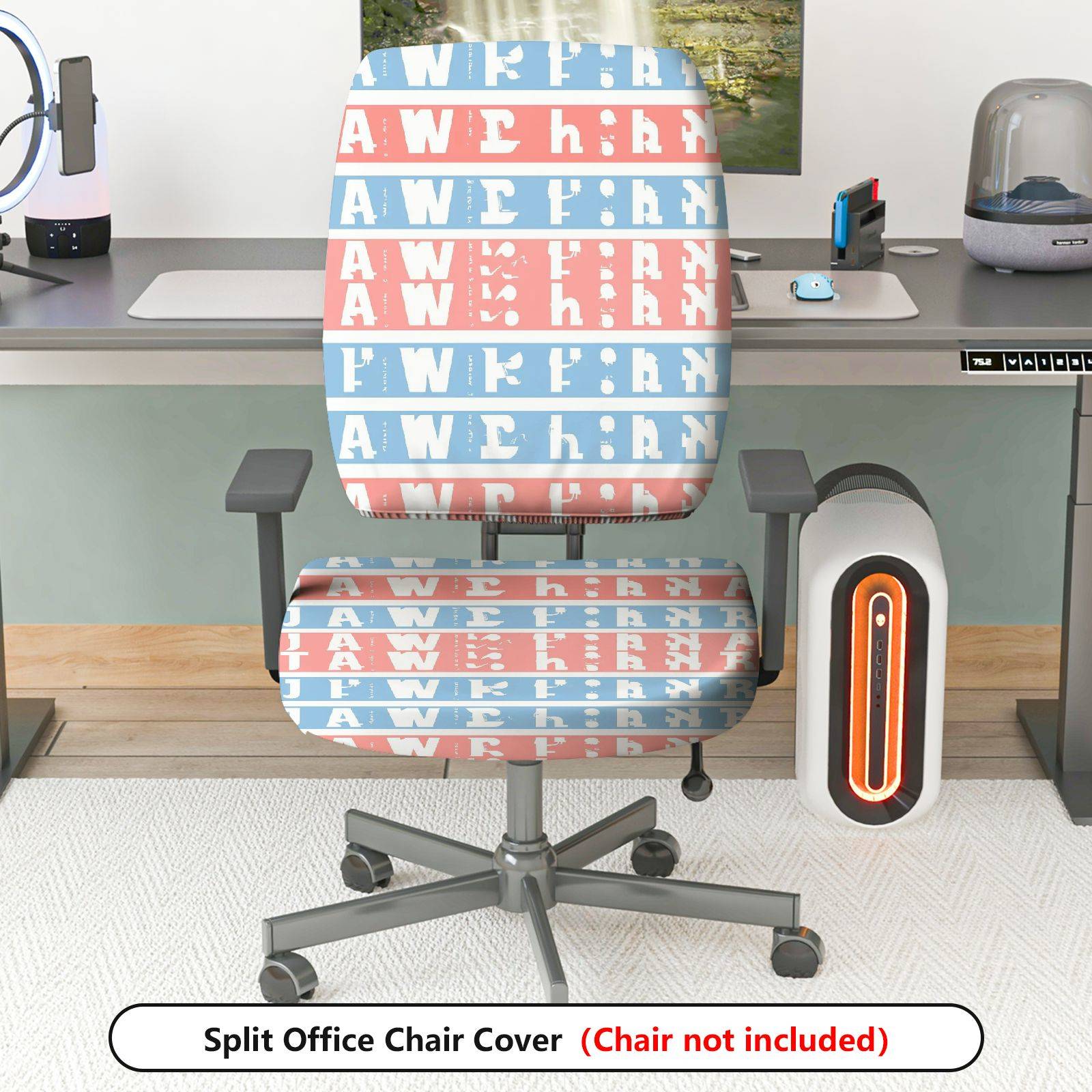 2-Piece American Flag Patriotic Red White Blue Letters Striped  Computer Chair Cover Set, Seat and Backrest