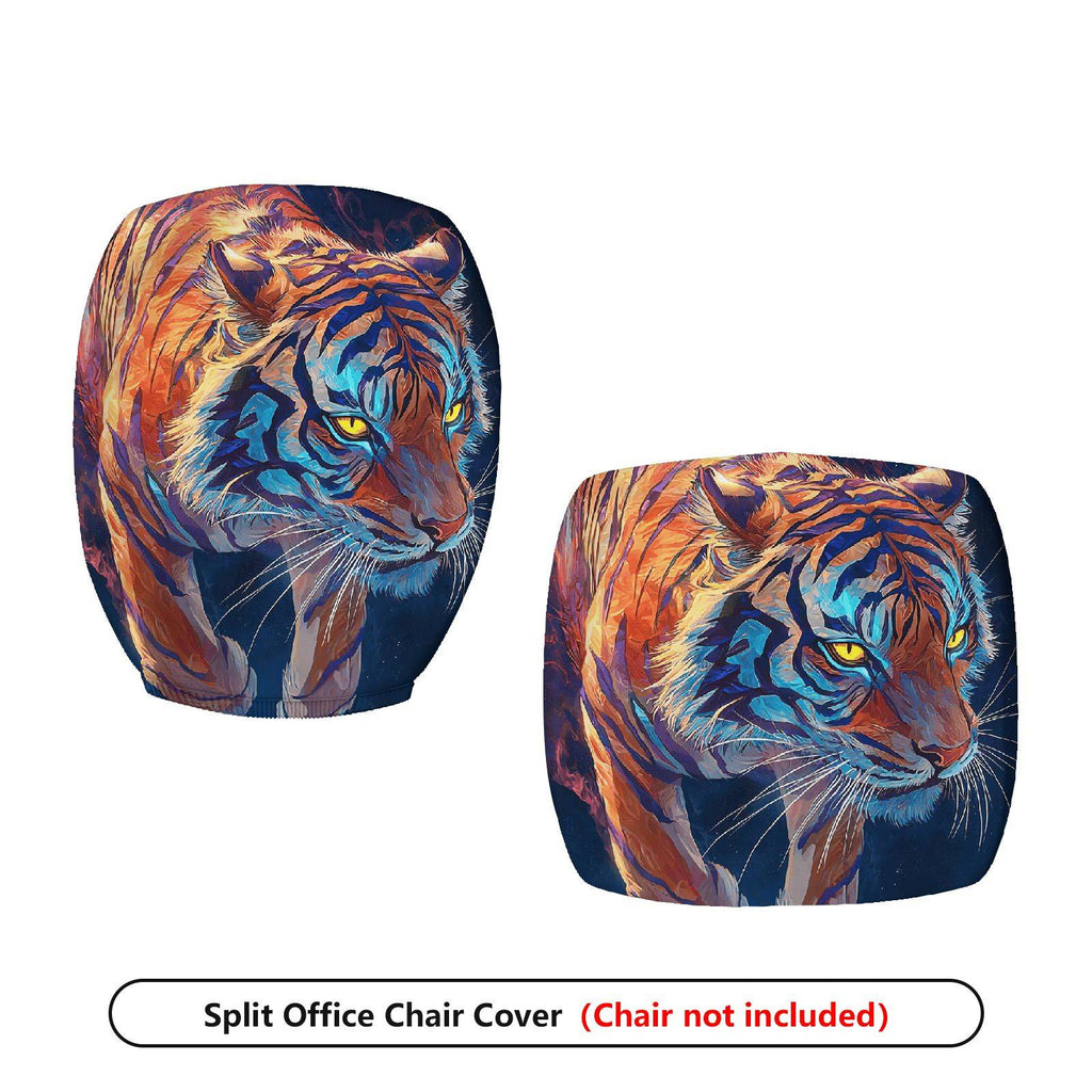 2-Piece Artistic Tiger Animal Pattern Vibrant Stylish Decorative  Computer Chair Cover Set, Seat and Backrest