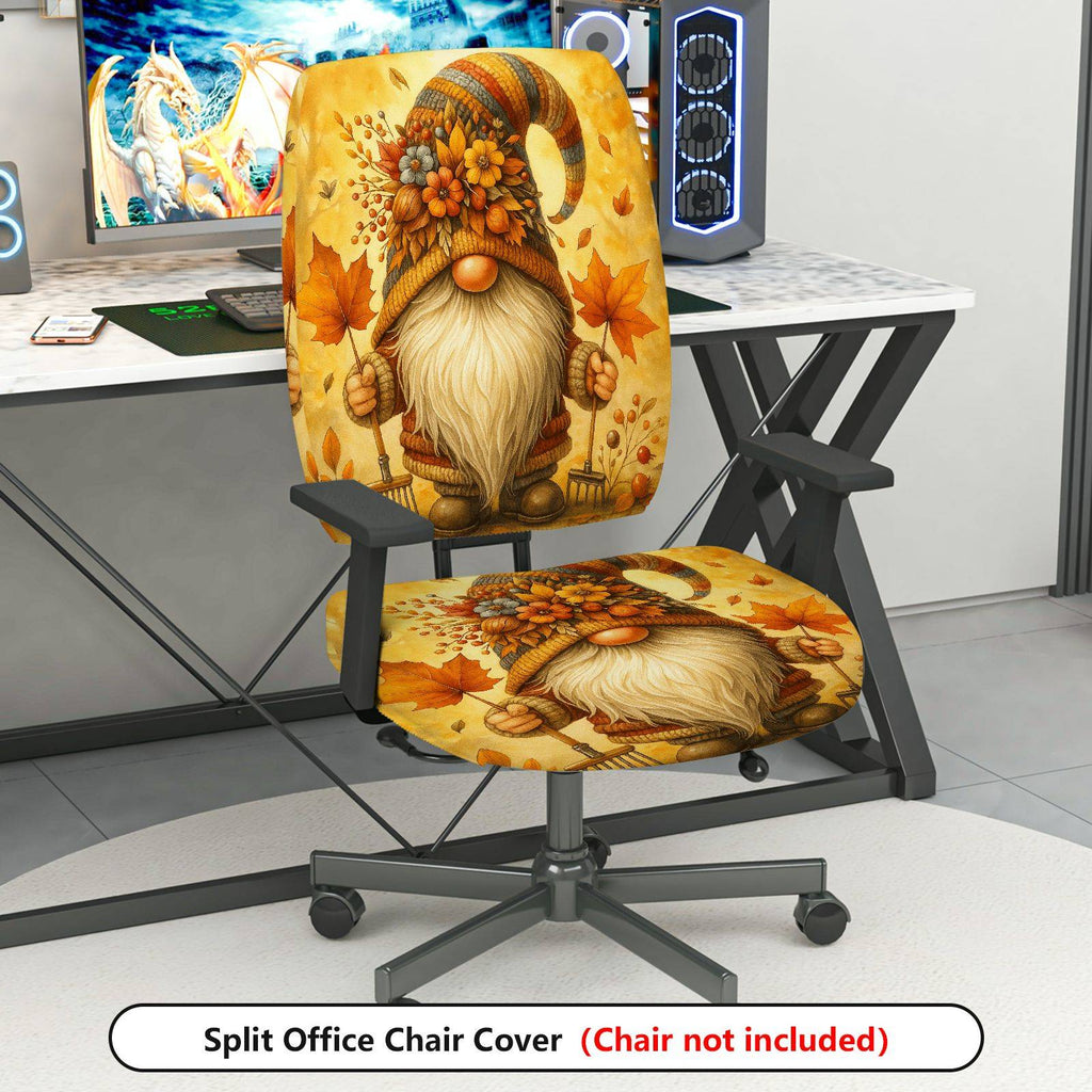 2-Piece Autumn Gnome Floral Leaves Festive Halloween  Computer Chair Cover Set, Seat and Backrest