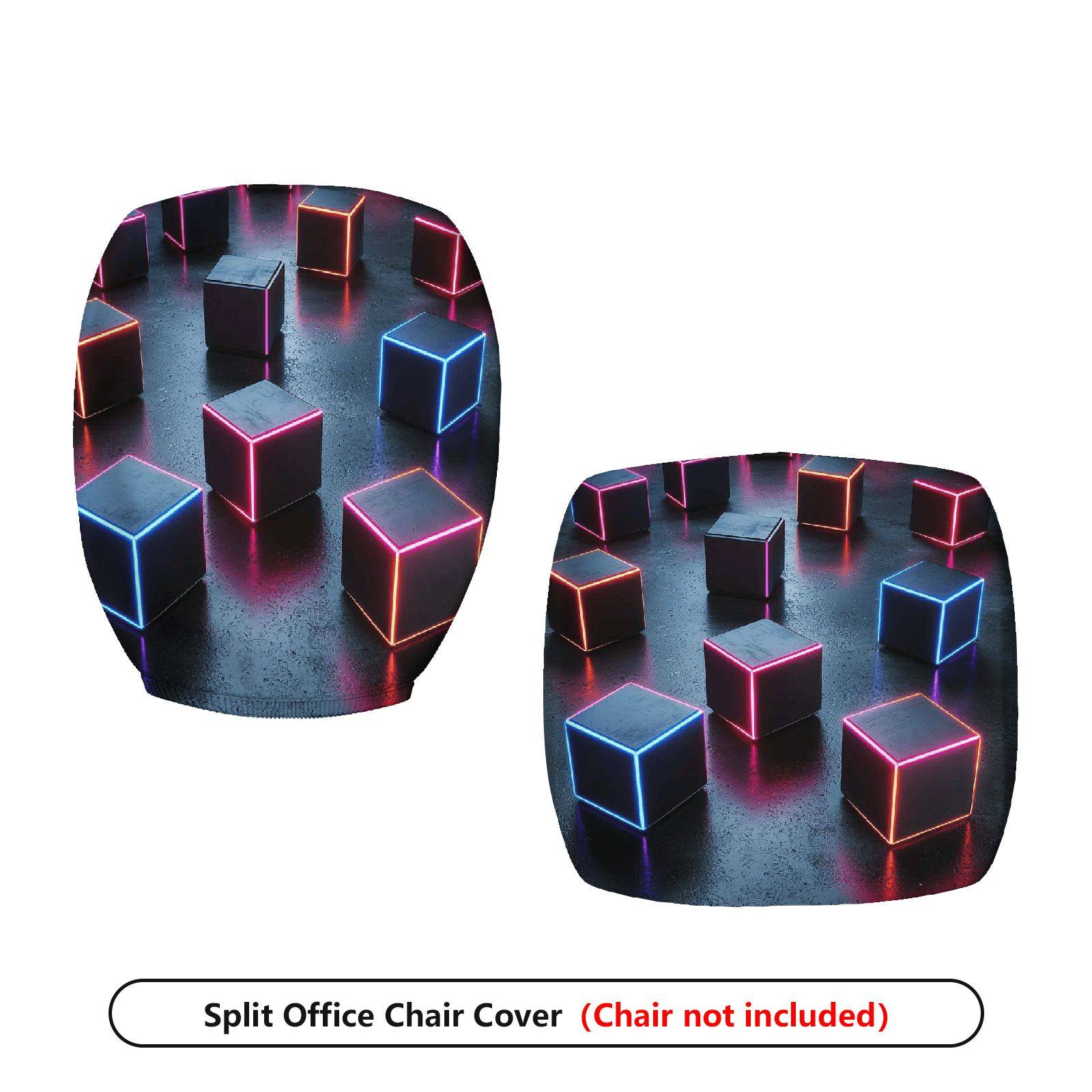 2-Piece Modern Digital Abstract Geometric Cube  Computer Chair Cover Set, Seat and Backrest