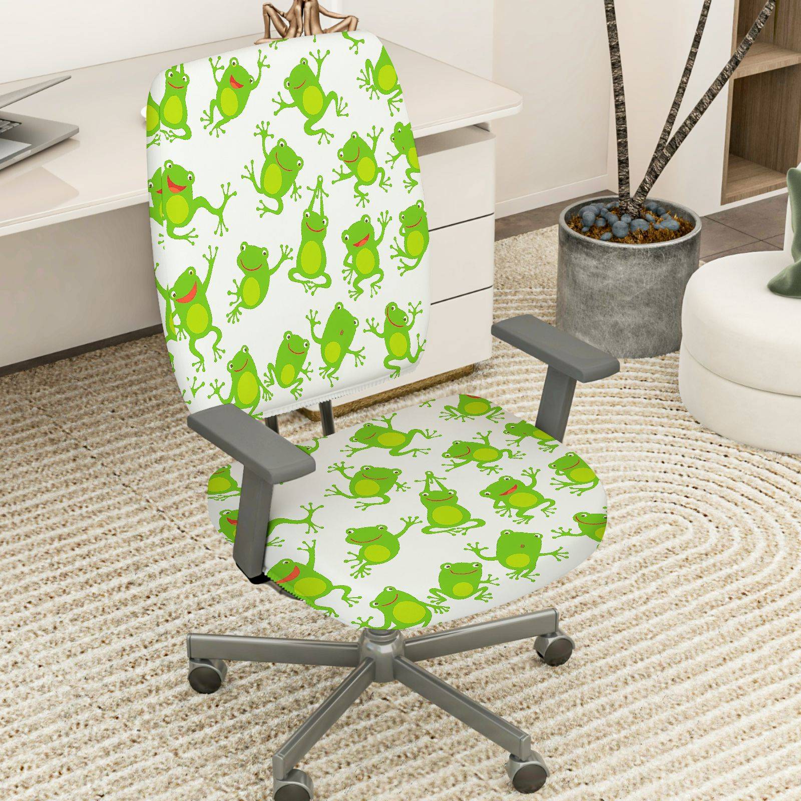 2-Piece Frog Green Animal Funny  Computer Chair Cover Set, Seat and Backrest
