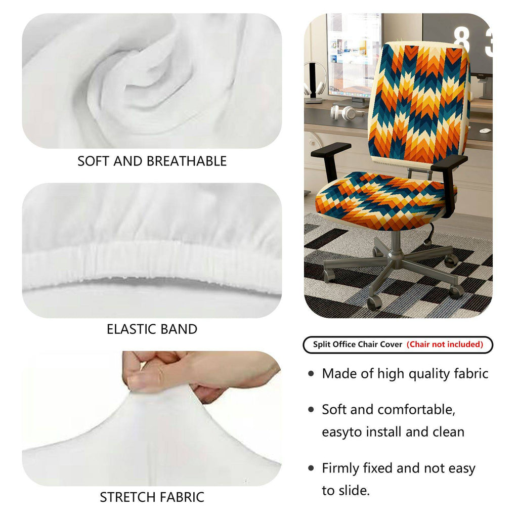 2-Piece Colorful Geometric Wave Pattern  Computer Chair Cover Set, Seat and Backrest