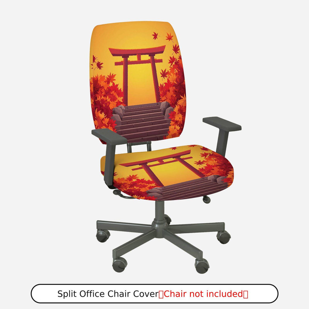 2-Piece Autumn Japanese Shrine Maple Leaves Scenery  Computer Chair Cover Set, Seat and Backrest
