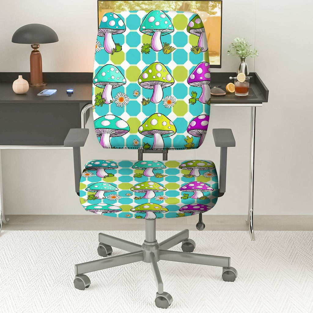 2-Piece Colorful Geometric Mushroom Floral Modern Abstract  Computer Chair Cover Set, Seat and Backrest