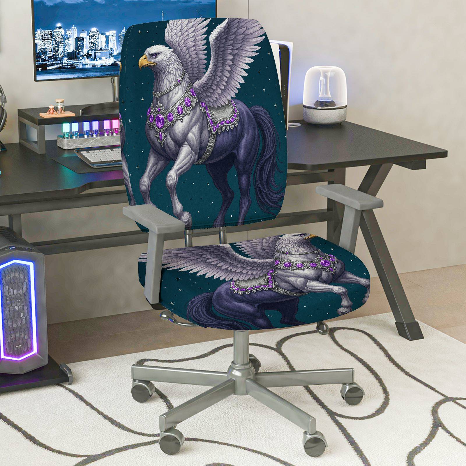 2-Piece Mythical Griffin Fantasy Animal Art Magic Starry Night  Computer Chair Cover Set, Seat and Backrest