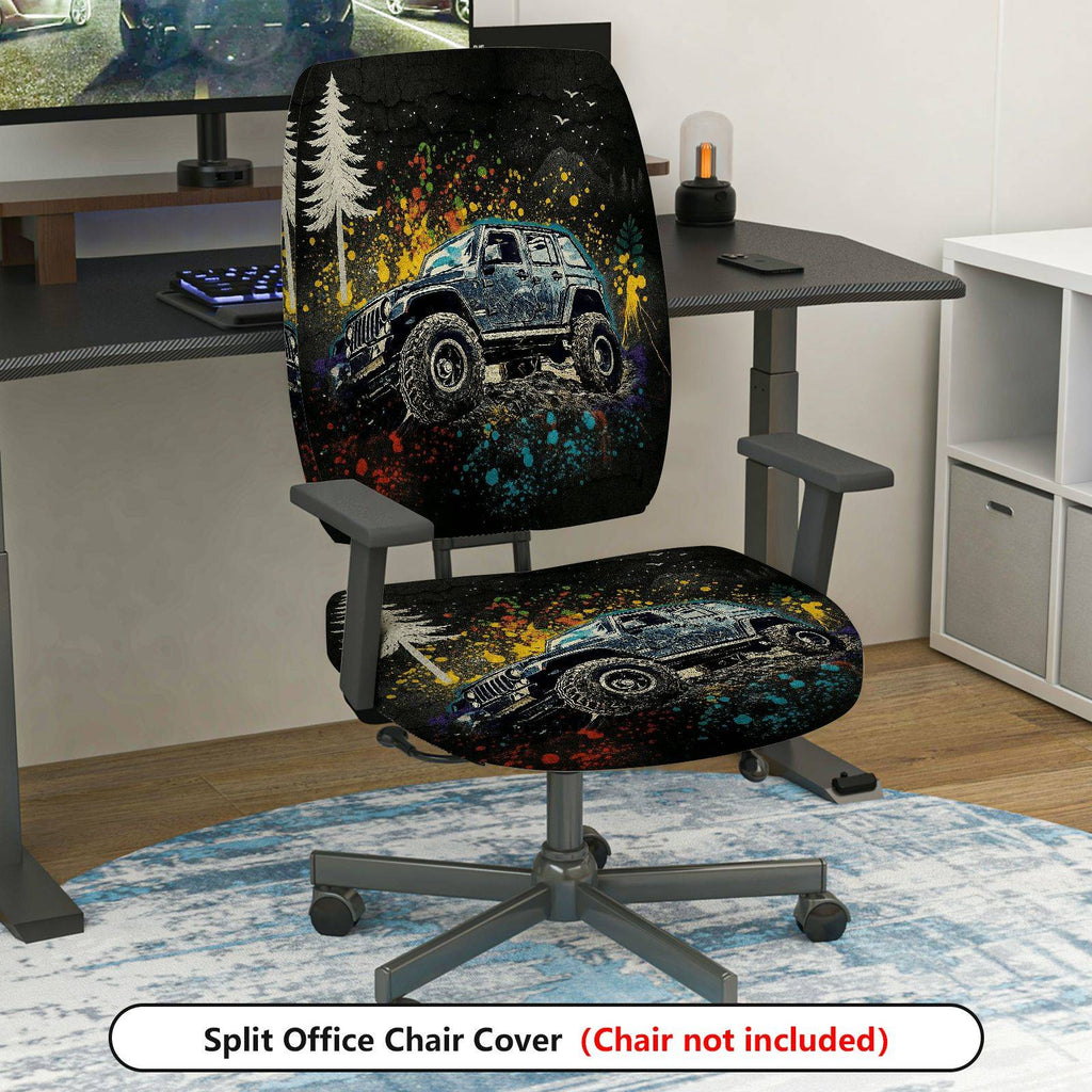 2-Piece Adventure Off-road Vehicle Mountain Forest Graffiti  Computer Chair Cover Set, Seat and Backrest