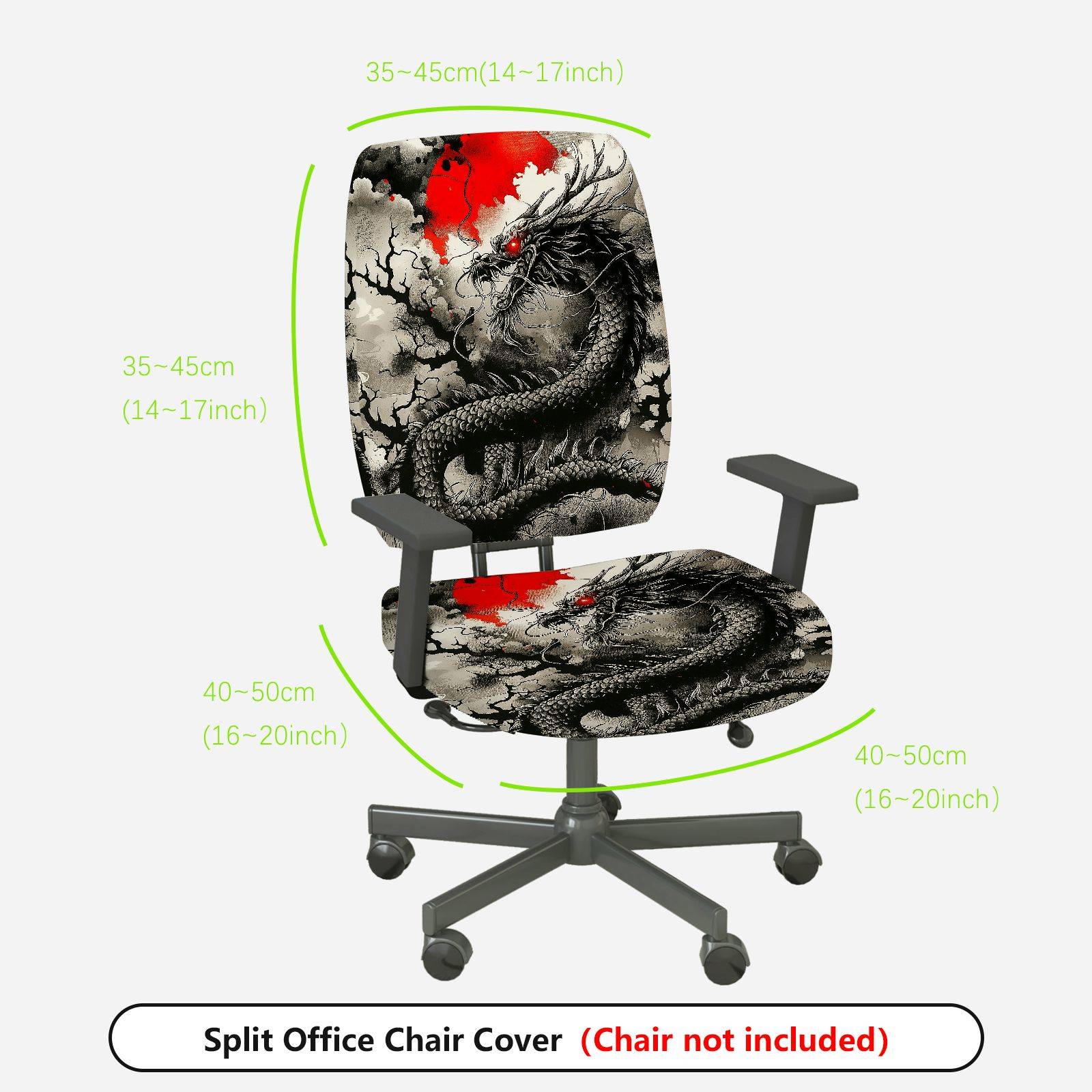 2-Piece Dragon Mythical Red Black Magic Art  Computer Chair Cover Set, Seat and Backrest