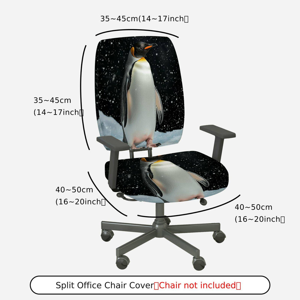 2-Piece Penguin Snow Winter Animal Nature Decor  Computer Chair Cover Set, Seat and Backrest