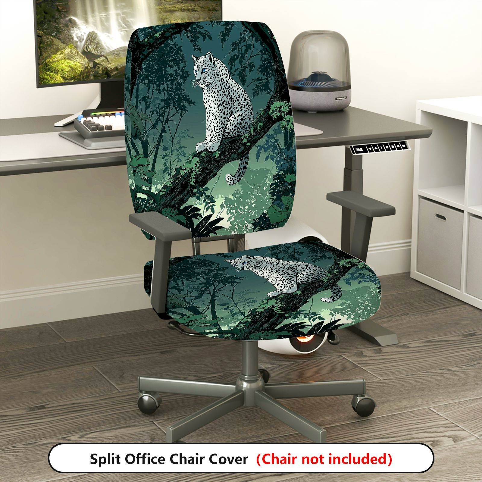 2-Piece Forest Animal Leopard Scenic Decorative  Computer Chair Cover Set, Seat and Backrest