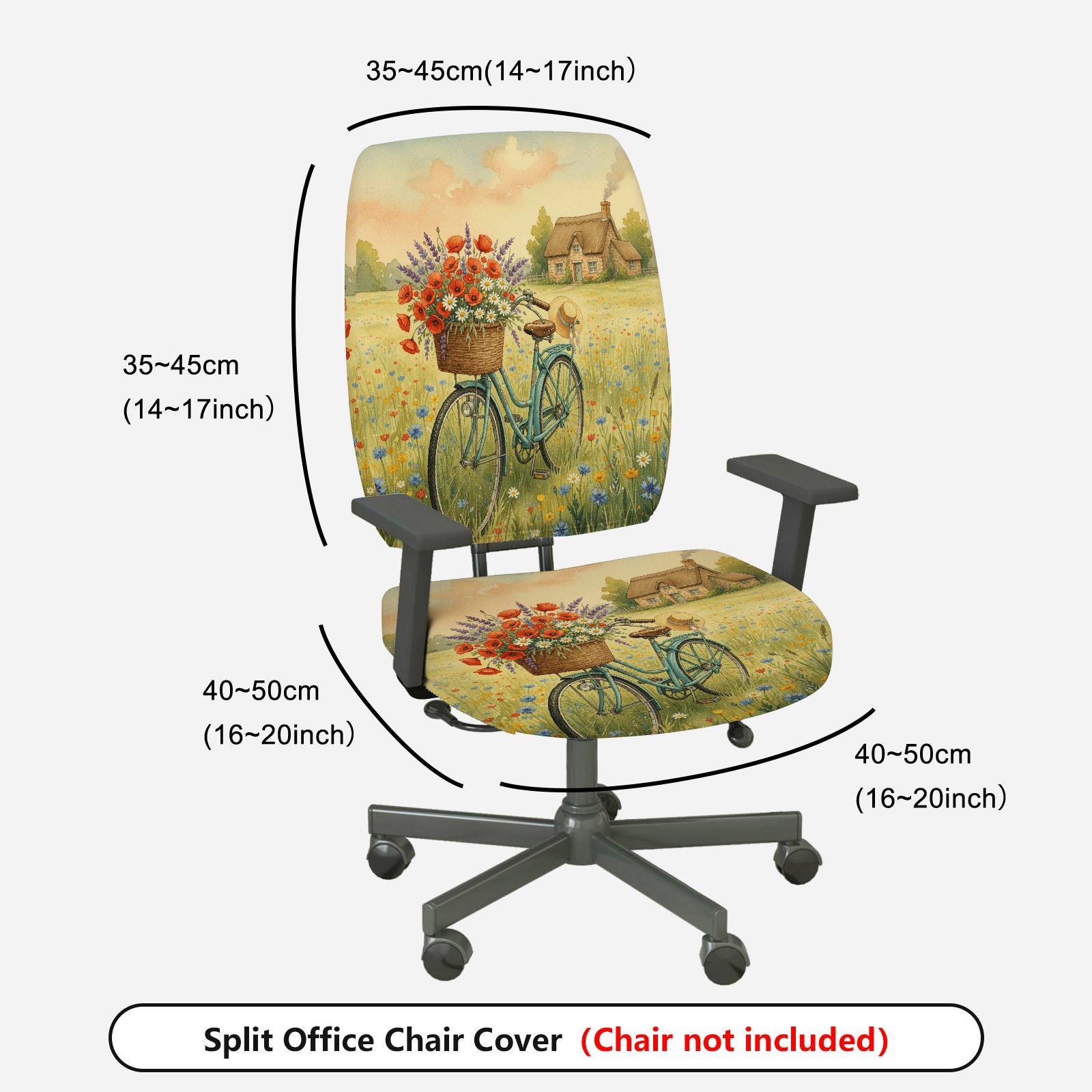 2-Piece Vintage Bicycle Flowers Landscape Country House  Computer Chair Cover Set, Seat and Backrest