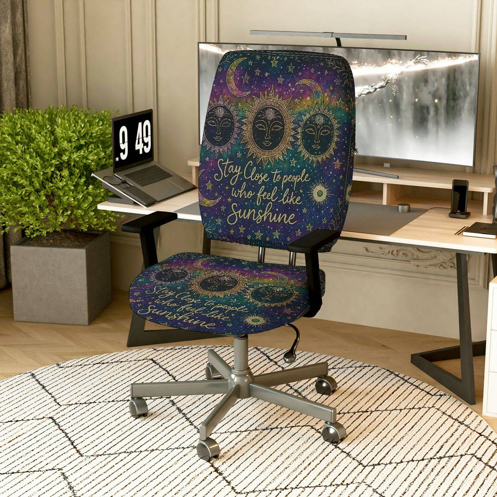 2-Piece Astral Sun Moon Stars Inspirational Quote  Computer Chair Cover Set, Seat and Backrest