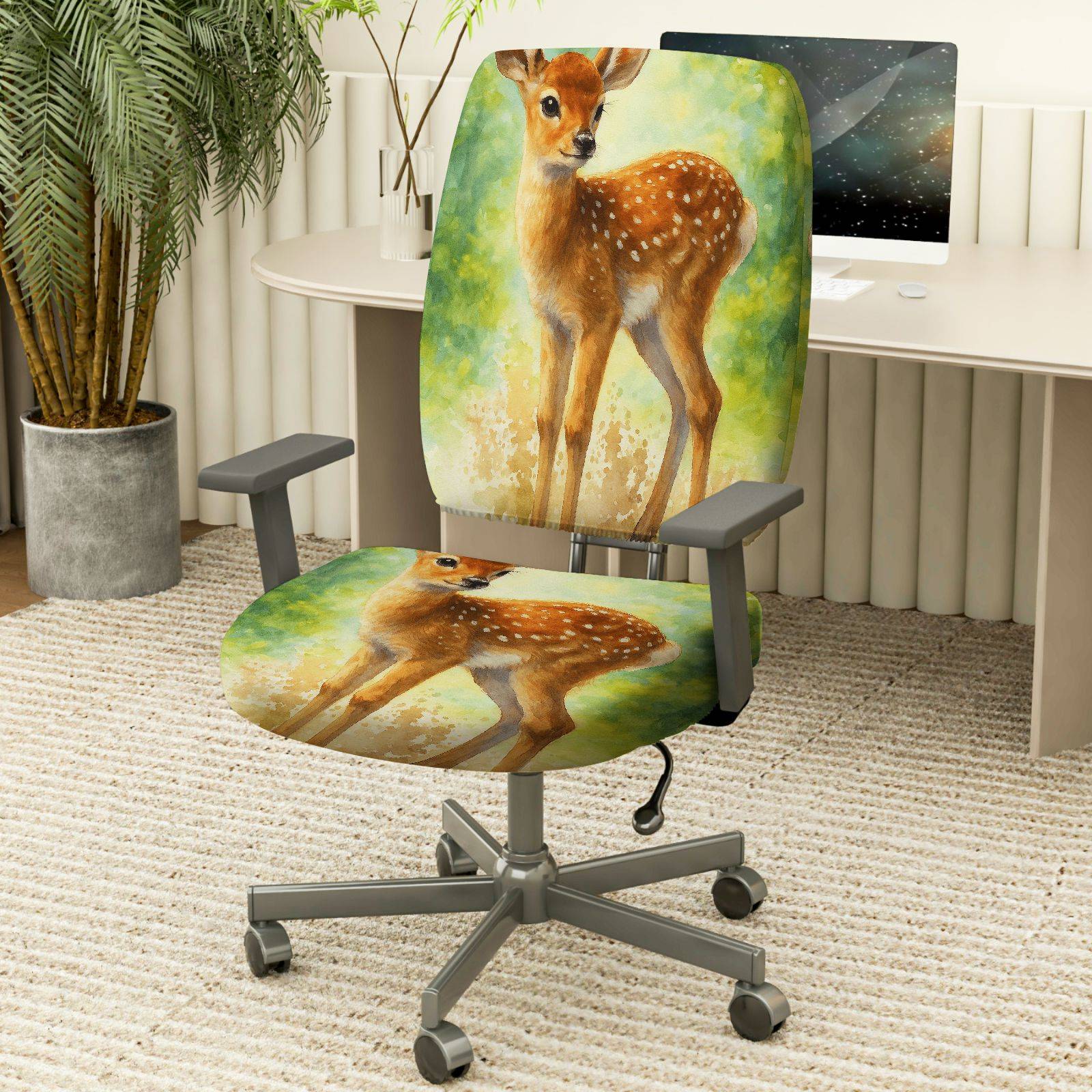 2-Piece Deer Forest Nature Art Animal Wildlife  Computer Chair Cover Set, Seat and Backrest