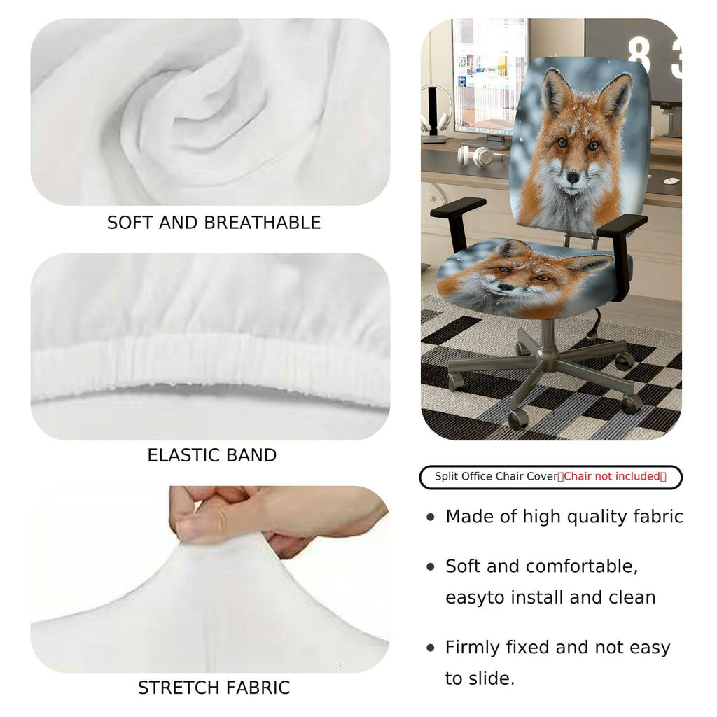 2-Piece Animal Nature Fox Snow Winter  Computer Chair Cover Set, Seat and Backrest