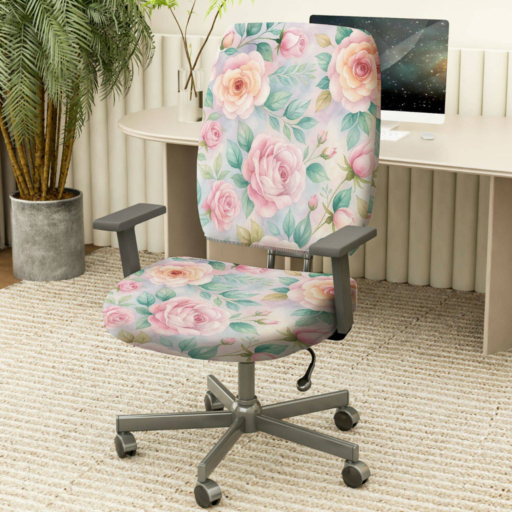 2-Piece Floral Romantic Pastel Elegant Delicate  Computer Chair Cover Set, Seat and Backrest