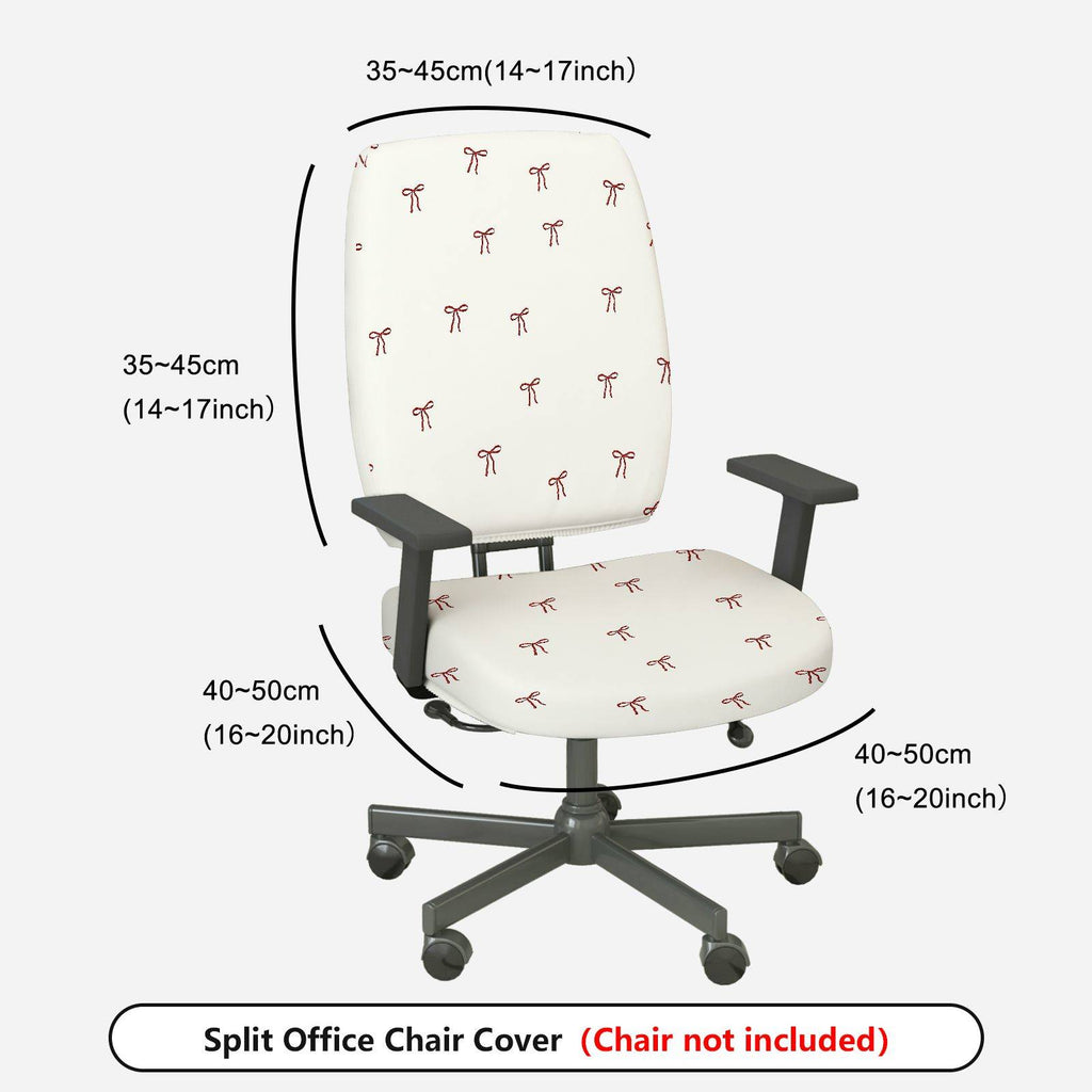 2-Piece White Red Bowknot Decorative  Computer Chair Cover Set, Seat and Backrest