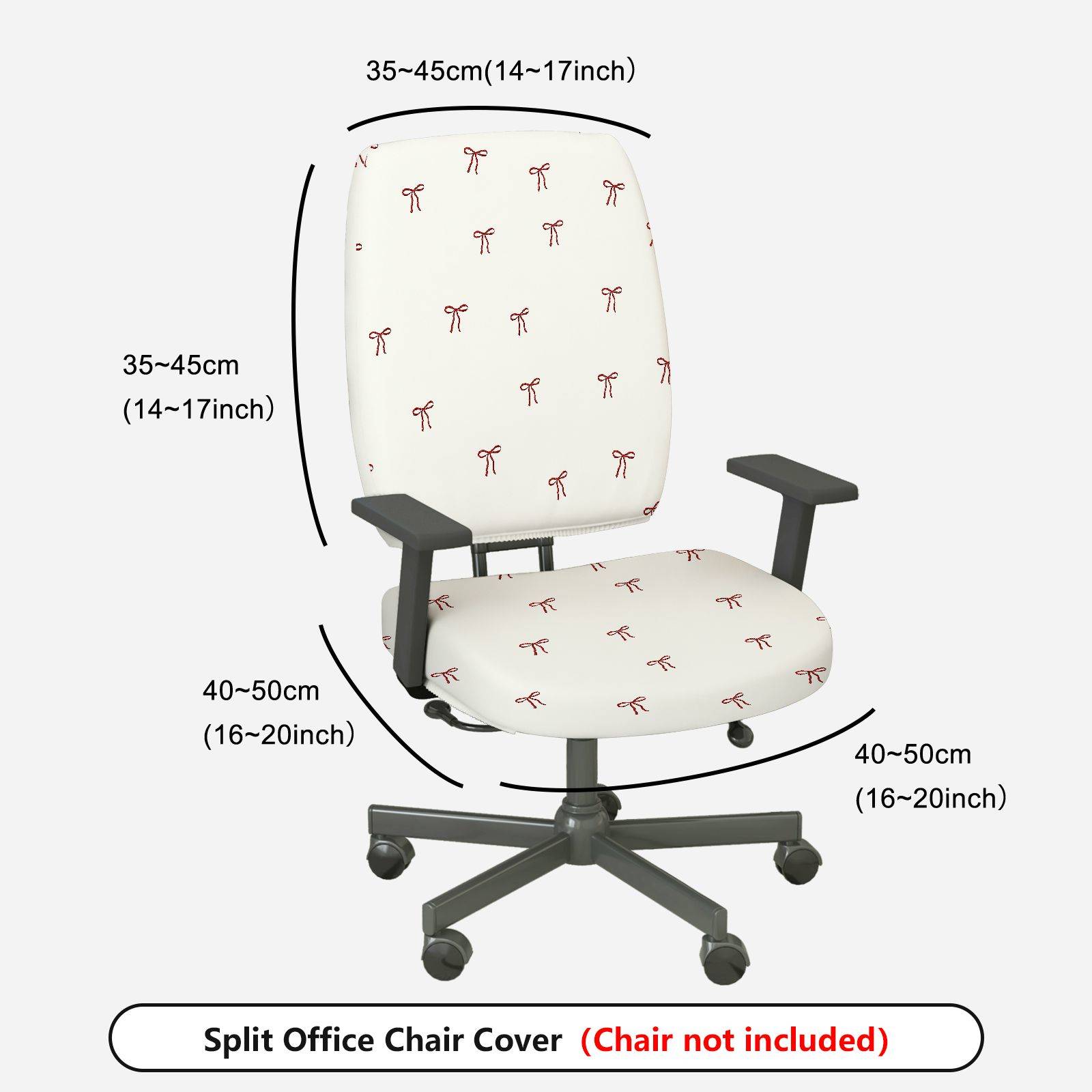2-Piece White Red Bowknot Decorative  Computer Chair Cover Set, Seat and Backrest